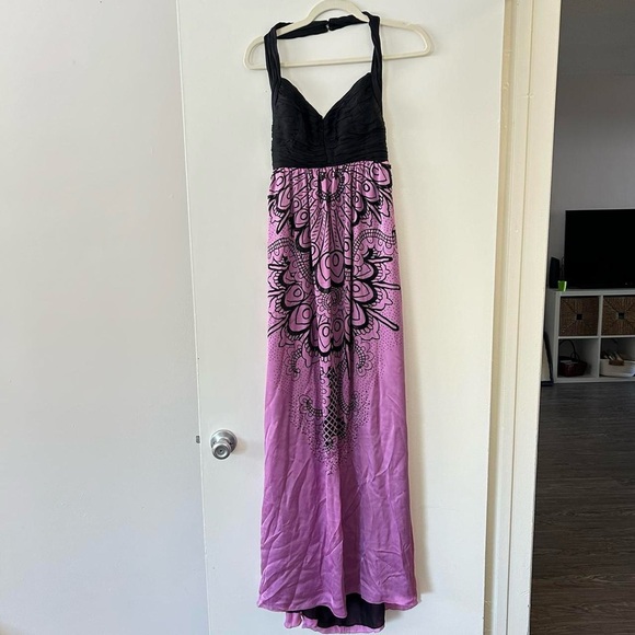 bebe Dresses & Skirts - Bebe Y2K silk Black and Purple Maxi Dress